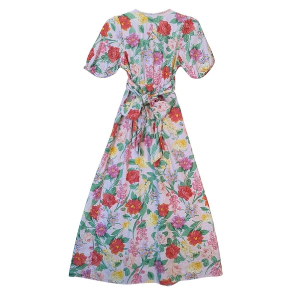 Old Navy Womens Floral Linen Blend Wrap Maxi Dress Cottagecore Small Puff Sleeve - Picture 6 of 7